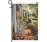 Giardino Bandiera Summer Porch America Flag Rocking Chair Flower Bandiera Di Benvenuto Prova Di Sbiadimento Striscione All'Aperto, Per Eventi, Celebrazioni, Feste Estive, 30x45cm