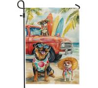Giardino Bandiera Summer Tropical Dogs Colorful Surfing Canine Bandiera In Poliestere Resistente Alle Intemperie Striscione All'Aperto, Per Giardino, Feste Strada, Eventi, 30x45cm
