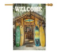 Giardino Bandiera Surfboard Welcome Bright Green And Yellow Bandiera In Poliestere Resistente Alle Intemperie Striscione All'Aperto, Per All'Aperto Al Coperto, Feste Estive, Eventi, 30x45cm