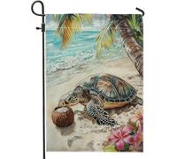 Giardino Bandiera Tropical Sea Turtle Colorful With Palm Trees And Flowers Bandiera In Poliestere Resistente Alle Intemperie Striscione All'Aperto, Per Feste Estive, Eventi, 30x45cm