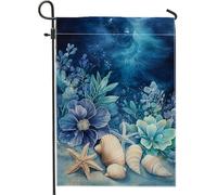 Giardino Bandiera Under The Sea Deep Blue Coastal With Shells And Flowers Stagione Bandiera Prova Di Sbiadimento Striscione All'Aperto, Per Eventi, Celebrazioni, Feste Estive, 30x45cm