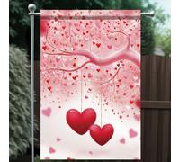 Giardino Bandiera Valentine Red Hearts On Pink Tree With Love Theme Militare Resistente Alle Intemperie Striscione All'Aperto, Per Feste Estive, Eventi, Giardino, 30x45cm