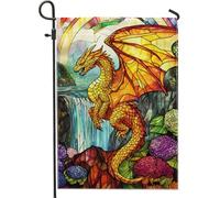 Giardino Bandiera Vibrant Autumn Dragon Colorful Stained Glass Style Bandiera Della Brezza Tessuto Da Esterno Striscione All'Aperto, Per Feste Estive, Celebrazioni, Eventi, 30x45cm