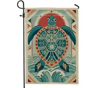 Giardino Bandiera Vintage Turtle Green Red Sea Turtle Waves Bandiera Della Brezza Colori Vivaci Striscione All'Aperto, Per Balcone, Celebrazioni, Giardino, 30x45cm