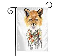 Giardino Bandiera Watercolor Hipster Fox Creative Glasses Animals Wildlife Cute Drawing Fluffy Funny Gentleman Tessuto Da Esterno Bandiera Della Brezza, Per Balcone, Giardino, 30x45cm