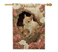 Giardino Bandiera Welcome Spring Cute Squirrel Family Flower Stagione Bandiera Tessuto Da Esterno Striscione All'Aperto, Per Feste Estive, Eventi, Celebrazioni, 30x45cm