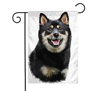 Giardino Bandiera White Drawing Japanese Graphic Shiba Akita Friend Inu On Paper Dog Indoors Animals Tattoo Wildlife Rinforzata Bandiera Di Benvenuto, Per Balcone, Giardino, 30x45cm