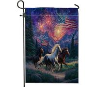 Giardino Bandiera Wild Horses America Flag Fireworks Bandiera In Poliestere Colori Vivaci Striscione All'Aperto, Per All'Aperto Al Coperto, Feste Estive, Eventi, 30x45cm
