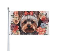 Giardino Bandiera Yorkie Flower Bandiera In Poliestere Prova Di Sbiadimento Tessuto Da Esterno Striscione All'Aperto, Per Giardino, Balcone, Eventi, 90x150cm