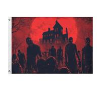 Giardino Bandiera Zombies Halloween Scary Moon Stagione Bandiera Resistente Alle Intemperie Tessuto Da Esterno Striscione All'Aperto, Per Feste Estive, Balcone, Eventi, 90x150cm