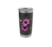 Giardino botanico viola floreale di ibisco colibrì Bicchiere termico in acciaio inox doppia parete