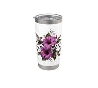 Giardino botanico viola floreale di ibisco colibrì Bicchiere termico in acciaio inox doppia parete