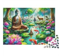 Giardino Buddhista Serene Puzzle 1000 Pezzi per Adulti Scena Tranquilla di Ninfee 38x26cm/1000pcs