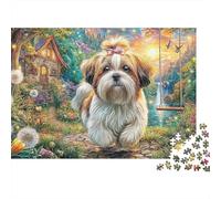 Giardino Cane Magico Puzzle 1000 Pezzi Adulti Shih Tzu Cottage Foresta Soffioni Difficile Premium Spesse Resistenti Vivaci Antistress Gioco 70x50cm/1000pz
