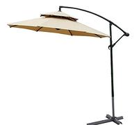 Giardino con ombrellone, Ombrellone da esterno con palo angolare regolabile in ferro, 8 stecche, doppia ventilazione superiore, 2,7 m, multicolore(Khaki)