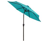 Giardino con ombrellone, Ombrellone da esterno for patio, 2,25 m/7,4 piedi, con manovella e pulsante di inclinazione, 8 stecche, multicolore(Blue)