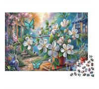 Giardino delle Fiabe 1000 Pezzi per Adulti e Ragazzi Farfalla Blu su Fiori Bianchi Gioco Educativo per Decorazione Murale 70x50cm/1000 pezzi