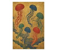 Giardino delle meduse Puzzle 1000 Pezzi in Legno, Sfida di Logica | Annata dorata, Botanica dell'oceano, Manifesto artistico, Scena Decorativa, Struttura in Legno, Sfida Puzzle, Gioco Mentale