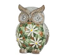 Giardino Figura Gufo Mosaico Fiore H.31cm Grigio Verde Di Magnesia FORMANO S25