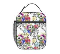 Giardino Fioritura Fiori di campo Uccelli Foglie Rami Stampa Funzionalità Tote Pratica Borsa Pranzo Picnic Snack Bevande Lavoro Scuola Viaggi