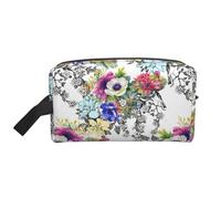 Giardino Fioritura Fiori di campo Uccelli Foglie Rami Stampa Trucco Viaggio Cosmetico Portatile Organizzatore Sacchetto di Grande Capacità Sacchetto di Immag