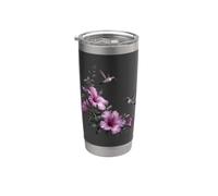 Giardino floreale viola ibisco colibrì Bicchiere termico in acciaio inox doppia parete