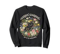 Giardino Guardiano Gatto Nero Fiore di Campo Botanico Felino Art Felpa