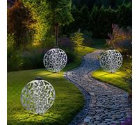 Giardino Lampada Solare per Esterni LED Patio Argento D.40 CM 3er Set