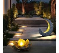 Giardino Lampada Solare per Esterni Loto Falce Luna Oro Grigio LED 2er Set