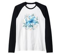 Giardino Natura Fiori Botanici Floreali Ibisco Blu Maglia con Maniche Raglan