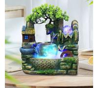 Giardino roccioso Decorazione Fontana Fengshui Cascata Pianta Ornamento Zerst Ubung Umidificatore Pozzo Con Illuminazione Fontana Da Tavolo Scrivania Fontana In Resina Artigianato Sfera di Cristallo