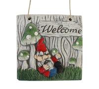 Giardino Stone Appeso Quadrato Gnomo Welcome Placca - Rosso
