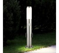 V-TAC Piantana LED da Giardino 60cm con Portalampada E27 e 2 Prese Schuko e Sensore di Movimento (max 60W) in Acciaio Inossidabile IP44