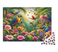 Giardino tropicale con pappagalli Jigsaw Puzzle Paradiso dei pappagalli 1000 Pezzi Cartone Riciclato Per Amanti Puzzle, Stimolante Tempo Libero, Regalo Natale Immagini Vibranti 52x38cm/1000pcs