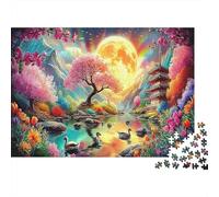 Giardino Zen Giapponese Puzzle Classico 1000 Pezzi Cartone Riciclato Alta Qualità Luna e pagoda Attività Indoor Per Famiglia, Relax Mentale, 38x26cm/1000pcs
