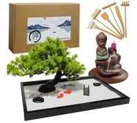 Giardino Zen Kit 12 "x 8",Mini Giardino Zen da Tavolo con Sabbia Bianca Artificiale Bonsai, Set Regalo Giapponese,Giardino Zen Giapponese,Vassoio per la Decorazione Della Stanza da Meditazione