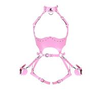 Giarrettiera in vita Punk Imbracatura per tutto il corpo per le donne Fotografia Danza Rock Halloween Gabbia in pelle Set, Rosa, taglia unica