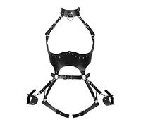 Giarrettiera in vita Punk Imbracatura per tutto il corpo per le donne Fotografia Danza Rock Halloween Gabbia in pelle Set, nero, taglia unica