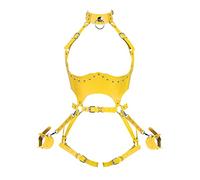 Giarrettiera in vita Punk Imbracatura per tutto il corpo per le donne Fotografia Danza Rock Halloween Gabbia in pelle Set, Giallo arancione., taglia unica