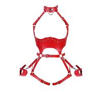 Giarrettiera in vita Punk Imbracatura per tutto il corpo per le donne Fotografia Danza Rock Halloween Gabbia in pelle Set, Rosso, taglia unica