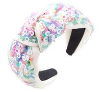 GIAYEU Fasce Larghe, Fasce for Capelli a Tesa Larga con Nodi for Capelli Stile Donna con Decorazioni in Paillettes Complete Fascia for Capelli Multiuso for Ragazza(White)