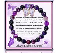 GIAYIER Braccialetto con farfalla per donne e ragazze, gioiello con ciondolo a forma di farfalla, regalo per mamma, moglie, fidanzata, figlia e nipote, 6.5 Inch, Pietra, Ametista