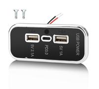 Gibbab 3 Porte Presa USB per RV 12V 45.5W, PD3.0 Type-C Ricarica Rapida & Doppio Porta USB A 3.1A, Montaggio su Pannello, Adattatore USB per RV Nave Barca Autobus ATV Moto Camion