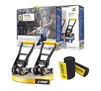 Gibbon Slacklines, Flow Line, con Treewear, blu-giallo, 25metri (22,5m di fettuccia slackline+2,5m slackline con cricchetto cucito)larghezza 1"/2,5 cm
