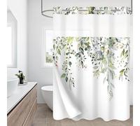 Gibelle Tenda da doccia senza gancio con fodera in tessuto a scatto, set per bagno, stile hotel, con foglie di eucalipto verde salvia, con finestra superiore trasparente, impermeabile e lavabile, 183