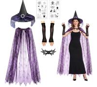 Gibocot Adults Halloween Costume for Women Men, Purple Witch Black Vampire Bat Maleficent Grim Reaper Outfit for Halloween Fancy Dress Cosplay & Haunted House Parties