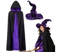 Gibocot Adults Halloween Costume for Women Men, Purple Witch Black Vampire Bat Maleficent Grim Reaper Outfit for Halloween Fancy Dress Cosplay & Haunted House Parties