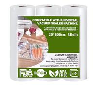 GIBOHOM Sacchetti Sottovuoto Alimenti 20 x 600 cm, 3 Rotolo Sottovuoto Alimenti 150 µm Senza BPA Resistente Agli Strappi, Goffrato Buste Sottovuoto Alimenti per Macchina Sottovuoto, Cottura Sous Vide