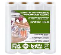 GIBOHOM Sacchetti Sottovuoto Alimenti 30 x 600 cm, 4 Rotolo Sottovuoto Alimenti 150 µm Senza BPA Resistente Agli Strappi, Goffrato Buste Sottovuoto Alimenti per Macchina Sottovuoto, Cottura Sous Vide