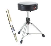 Gibraltar 9608E - Sgabello per batteria con sedile rotondo + bacchette Keepdrum